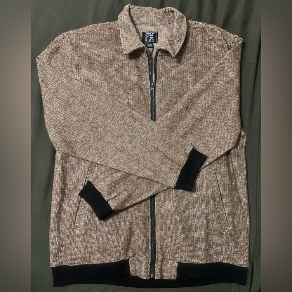 Men's Tan Zip-Up Jacket with Black Trim